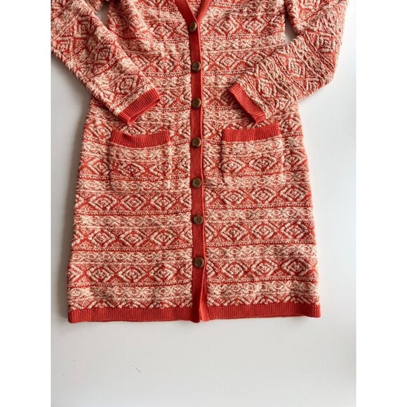 MOTH Orange Cotton Jacquard Knit Duster Cardigan Sweater, Size M - Picture 9 of 15